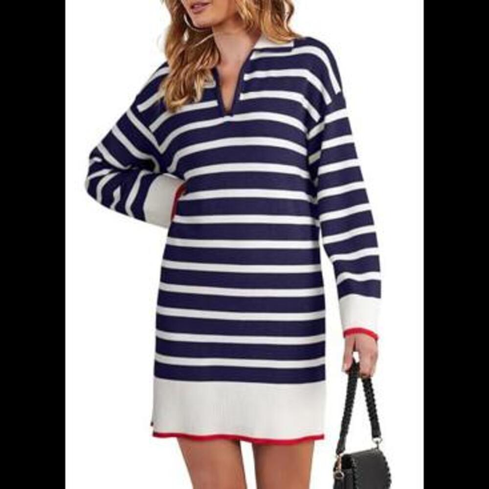 Preppy Knit Navy Striped Dress, NWT, 2XL